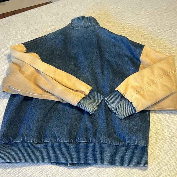 CP Rail Denim Varsity Jacket. Canadian Pacific railway Vintage Jacket. Medium - Picture 7 of 16